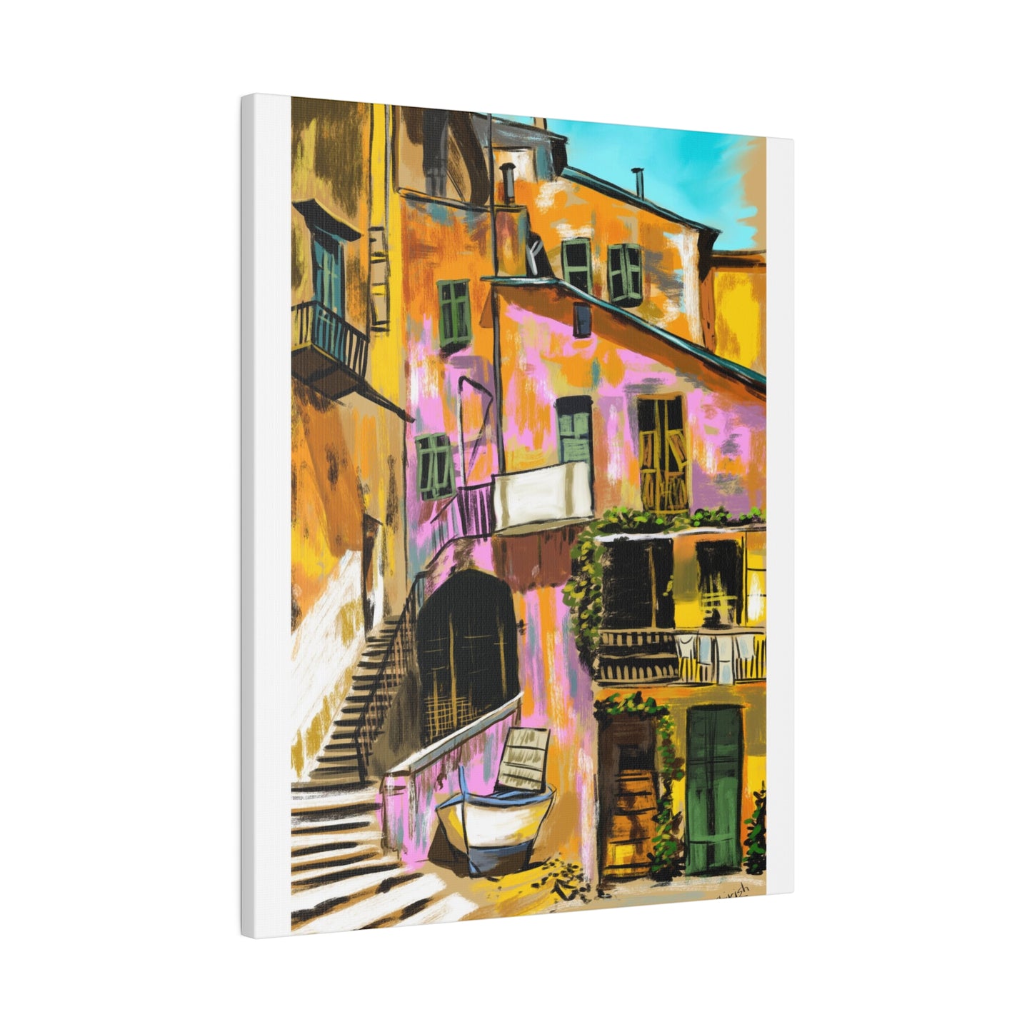 A Pink Building in a French Village - Canvas Print