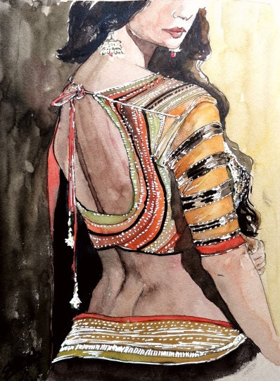 Bocetos con bolígrafo, tinta y acuarela en papel coloreado